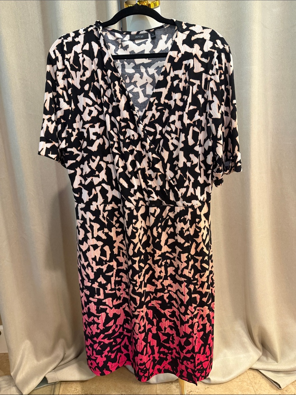 Apt. 9 Black and Pink Abstract Ombre Faux-Wrap Tunic Dress